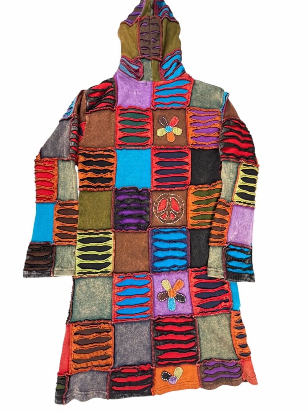 Vintage Hippie Boho Rising International Embroidered Full-Zip Hooded Jacket M - Picture 7 of 11